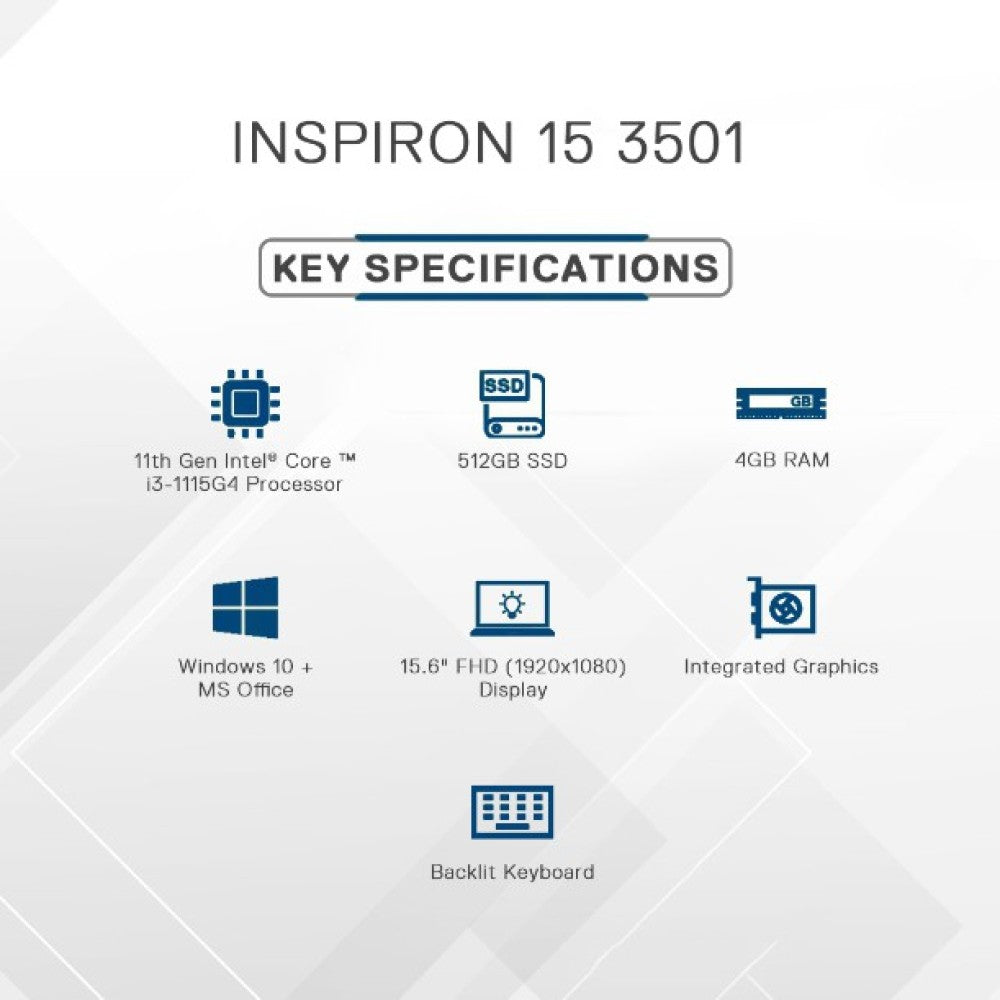 DELL Inspiron Core i3 11th Gen - (4 GB/512 GB SSD/Windows 10) Inspiron 3501 Thin and Light Laptop - 15.6 inch, Softmint, 1.83 Kg, With MS Office