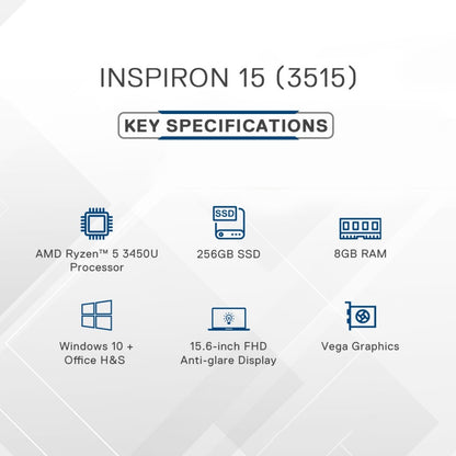 DELL Inspiron Ryzen 5 क्वाड कोर 3450U - (8 GB/256 GB SSD/Windows 10) Inspiron 3515 पतला और हल्का लैपटॉप - 15.6 इंच, कार्बन, 1.85 kg, MS Office के साथ