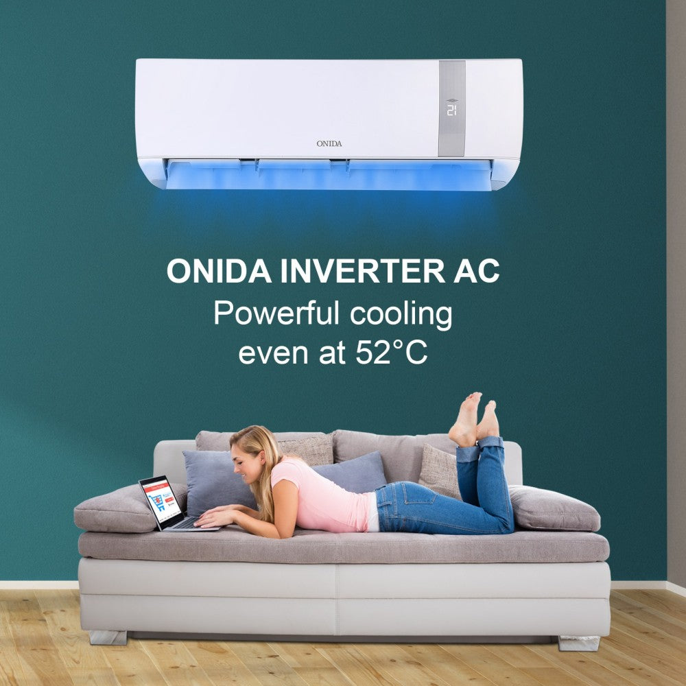 ONIDA 1.5 Ton 3 Star Split Inverter Smart AC with Wi-fi Connect  - Silver, White - IR183GNO, Copper Condenser