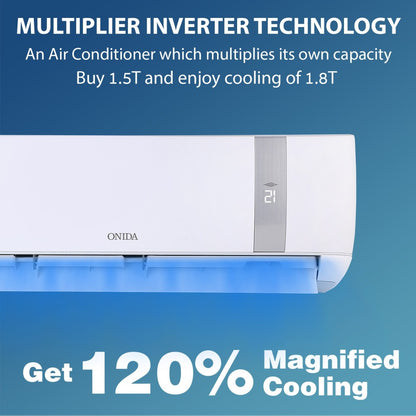 ONIDA 1.5 Ton 3 Star Split Inverter Smart AC with Wi-fi Connect  - Silver, White - IR183GNO, Copper Condenser