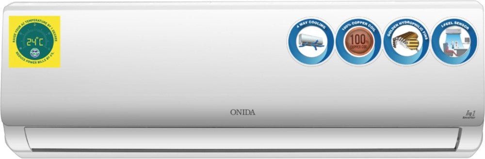 ONIDA 1 Ton 5 Star Split Inverter AC  - White - IR125ICY1, Copper Condenser