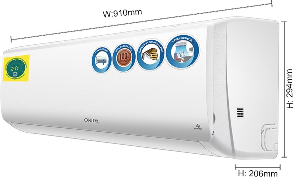 ONIDA 1 Ton 5 Star Split Inverter AC  - White - IR125ICY1, Copper Condenser