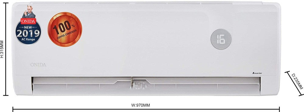 ONIDA 1.5 Ton 5 Star Split Inverter AC  - White - IR185IRS, Copper Condenser