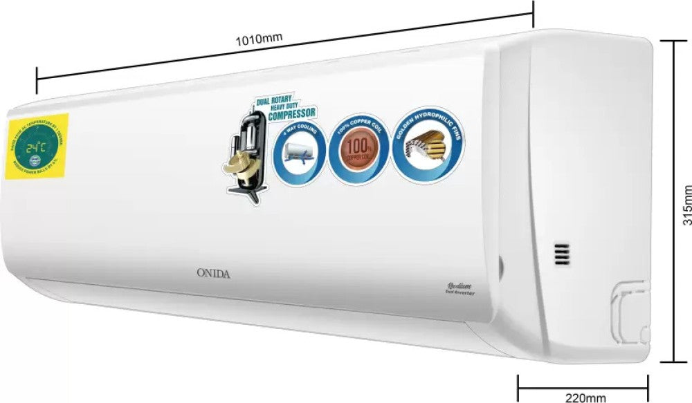 ONIDA 1.5 Ton Split Dual Inverter AC  - White - IR185URA, 5 Star Copper Condenser