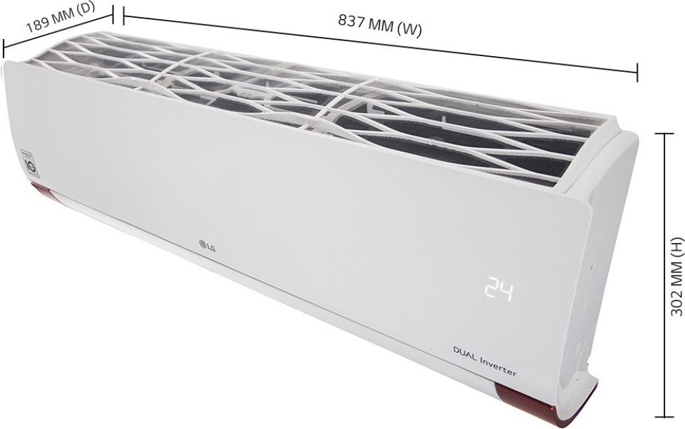 LG 1.5 Ton 3 Star Split Dual Inverter AC  - White, Maroon - KS-Q18WNXD, Copper Condenser