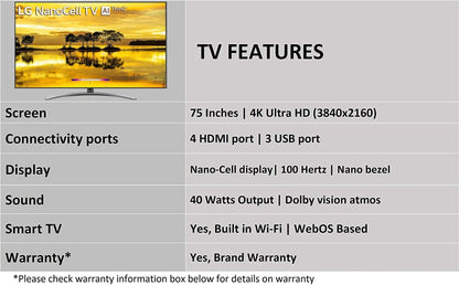 LG Nanocell 189 cm (75 inch) Ultra HD (4K) LED Smart WebOS TV - 75SM9400PTA