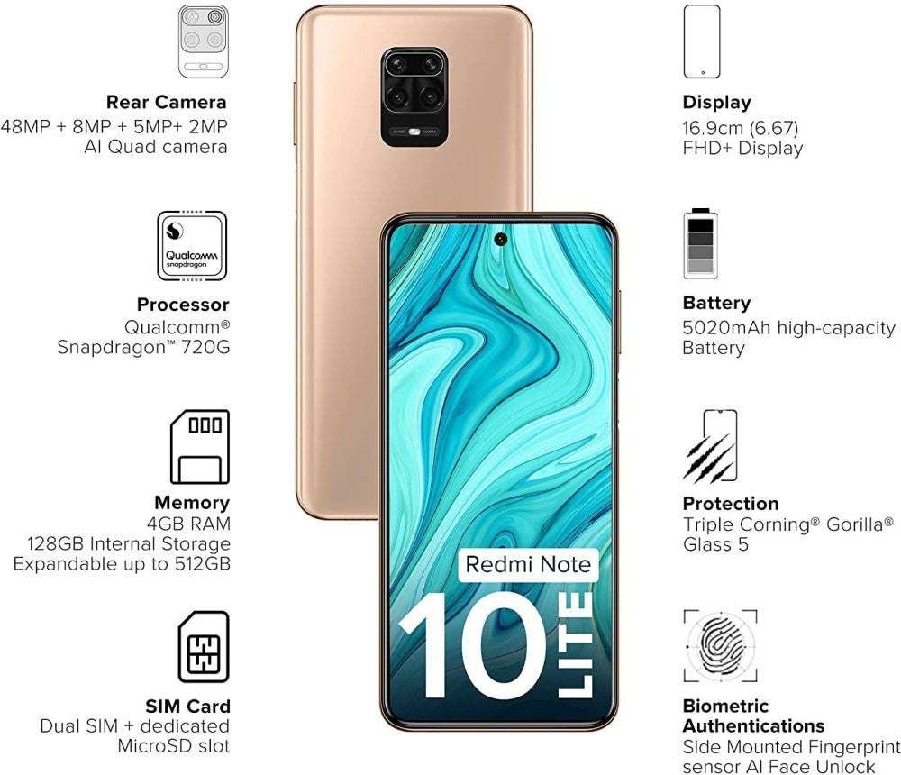 REDMI NOTE 10 LITE (Champagne Gold, 128 GB) - 4 GB RAM