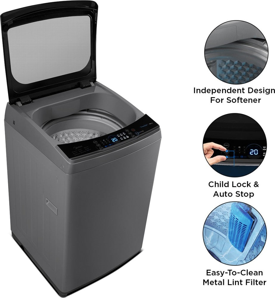 Midea 8 kg Spin Dry Dark Full Metal Body, Soft Closing Lid Fully Automatic Top Load Washing Machine Grey - MA200W80/G-IN