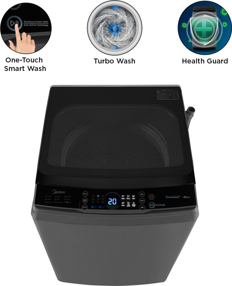 Midea 8 kg Spin Dry Dark Full Metal Body, Soft Closing Lid Fully Automatic Top Load Washing Machine Grey - MA200W80/G-IN