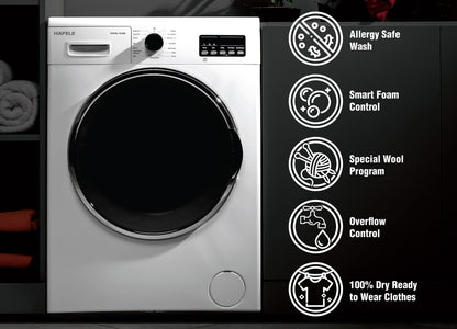 Hafele 7 kg Allergy Care, Smart Foam Control Fully Automatic Front Load Washing Machine with In-built Heater White - Marina 7512WD