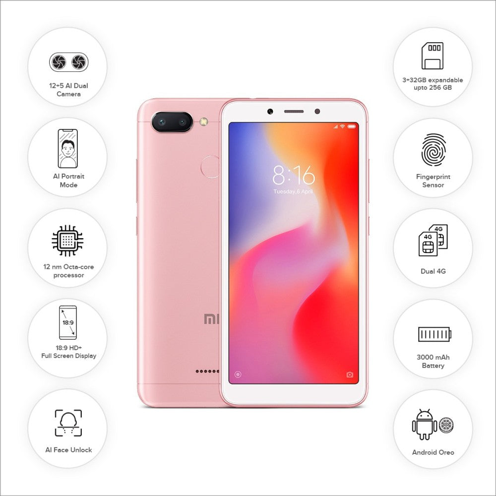 Redmi 6 (Rose Gold, 32 GB) - 3 GB RAM