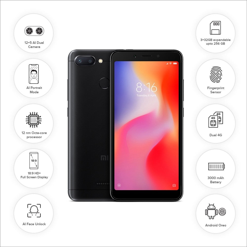 Redmi 6 (Black, 32 GB) - 3 GB RAM