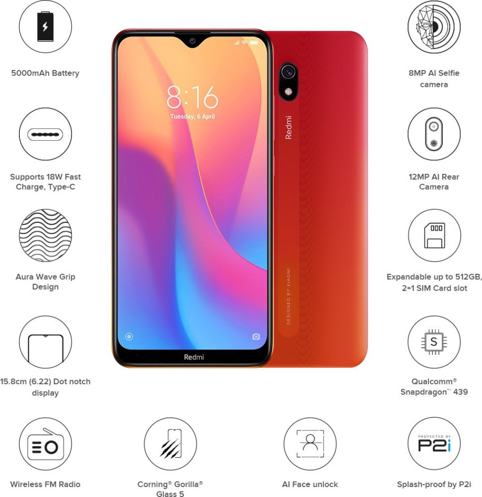 Redmi 8A (Sunset Red, 32 GB) - 3 GB RAM