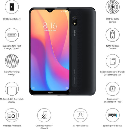 Redmi 8A (Midnight Black, 32 GB) - 3 GB RAM