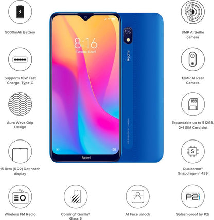 Redmi 8A (ओशियन ब्लू, 32 जीबी) - 2 जीबी रैम