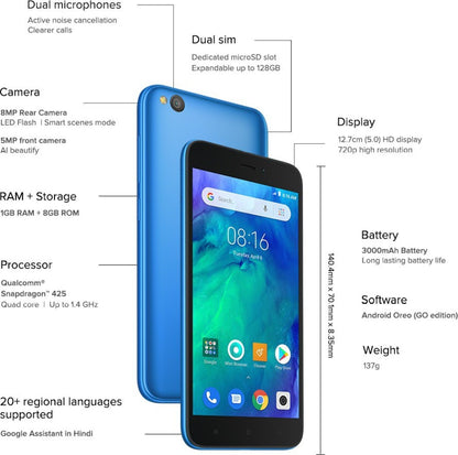 Redmi Go (Blue, 8 GB) - 1 GB RAM