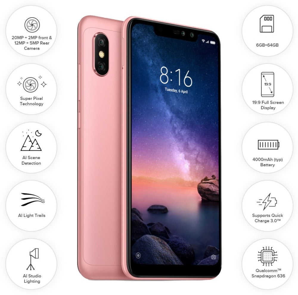 Redmi Note 6 Pro (Rose Gold, 64 GB) - 6 GB RAM