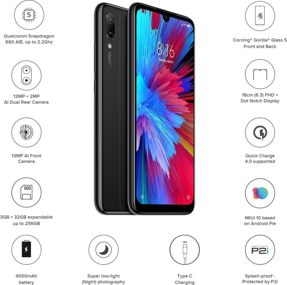 Redmi Note 7 (Onyx Black, 32 GB) - 3 GB RAM