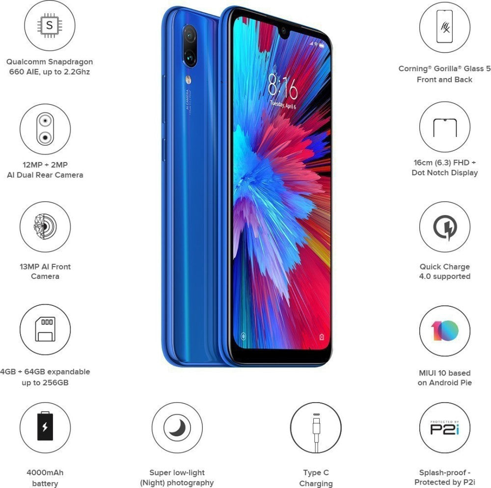 Redmi Note 7 (Sapphire Blue, 64 GB) - 4 GB RAM