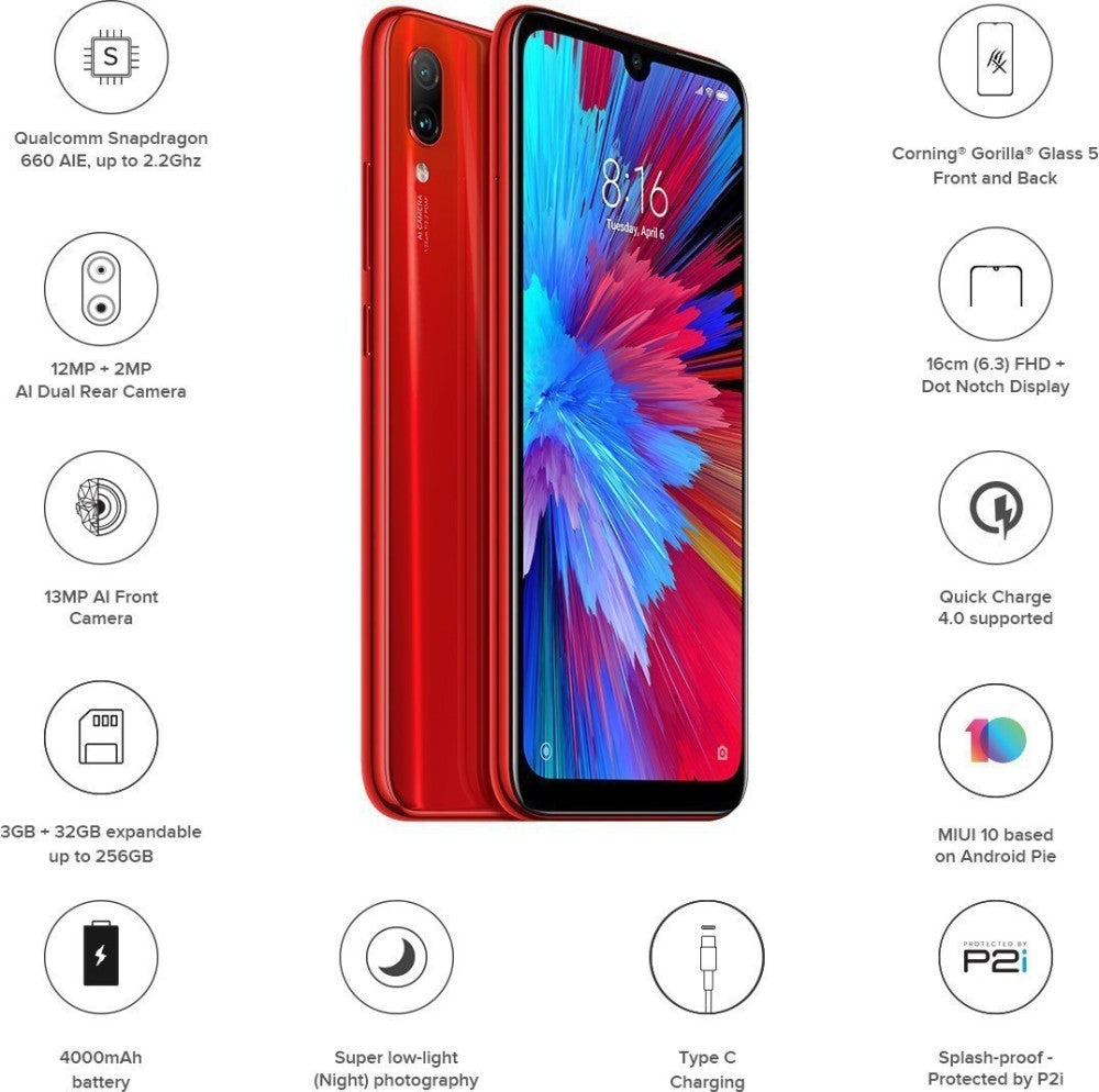 Redmi Note 7 (Ruby Red, 32 GB) - 3 GB RAM