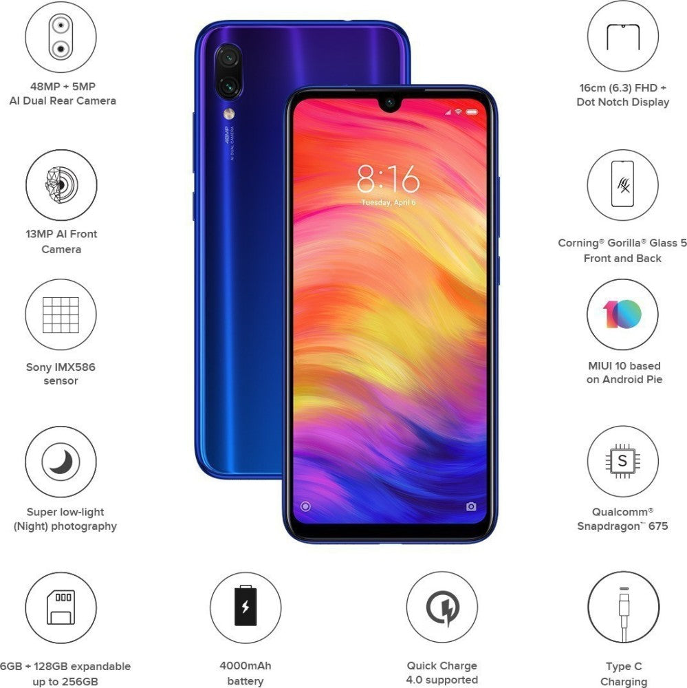 Redmi Note 7 Pro (Neptune Blue, 128 GB) - 6 GB RAM