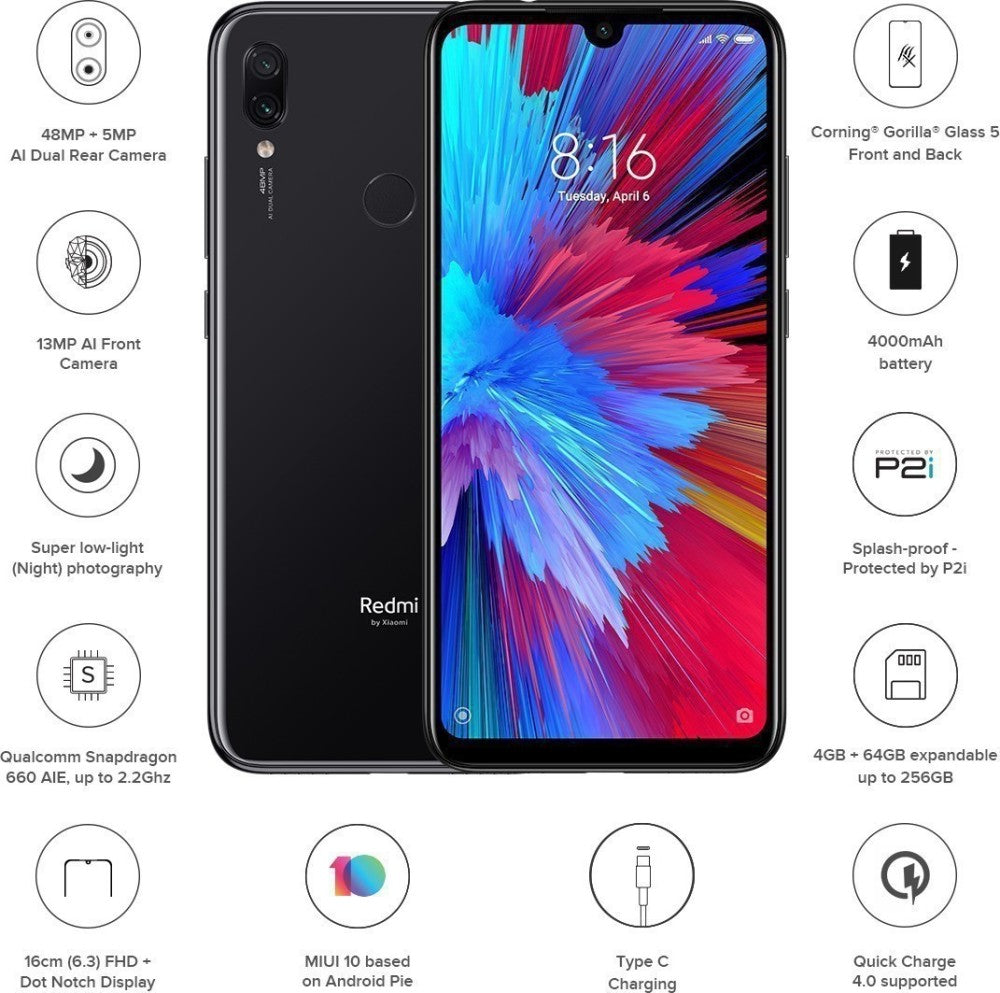 Redmi Note 7S (Onyx Black, 64 GB) - 4 GB RAM