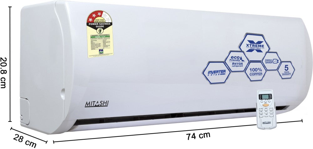 MITASHI 1 Ton 3 Star Split Inverter AC  - White - MiSAC103INvXHD, Copper Condenser