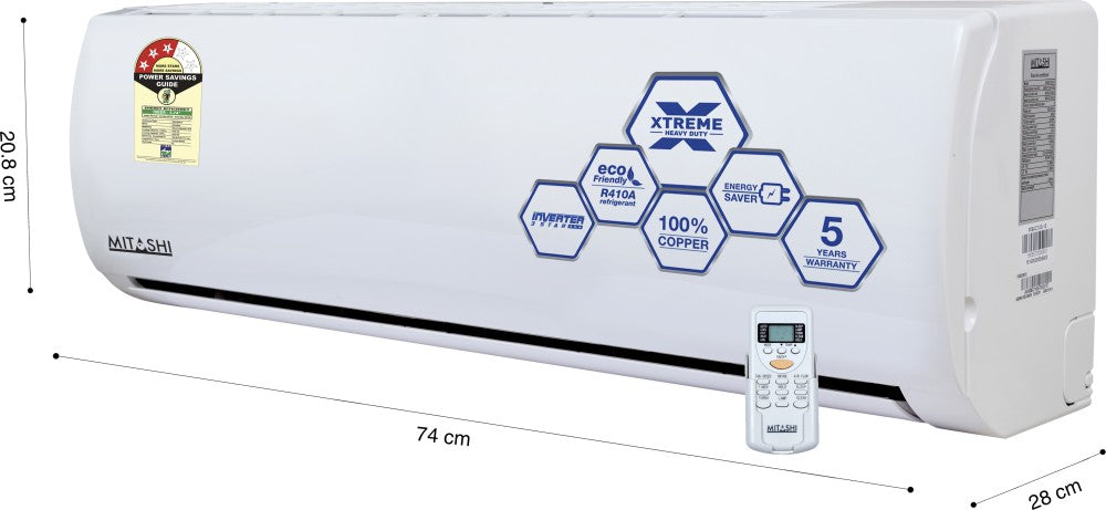 MITASHI 1 Ton 3 Star Split Inverter AC  - White - MiSAC103INvXHD, Copper Condenser