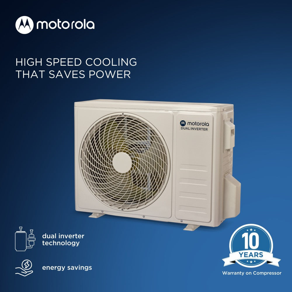 MOTOROLA 1.5 Ton 3 Star Split Dual Inverter AC  - Silver - MOTO153SIAT, Copper Condenser