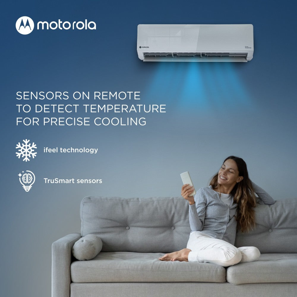 MOTOROLA 1.5 Ton 3 Star Split Dual Inverter AC  - Silver - MOTO153SIAT, Copper Condenser