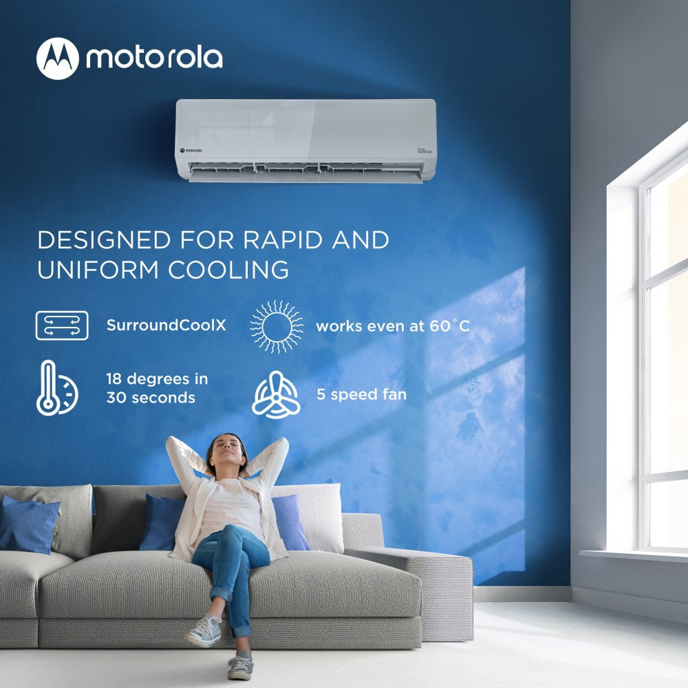 MOTOROLA 1.5 Ton 3 Star Split Dual Inverter AC  - Silver - MOTO153SIAT, Copper Condenser