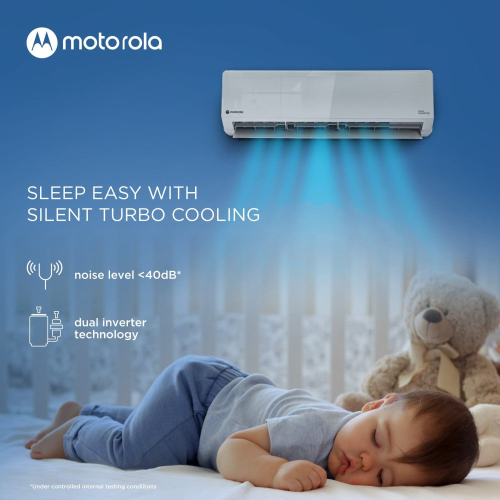 MOTOROLA 1.5 Ton 3 Star Split Dual Inverter AC  - Silver - MOTO153SIAT, Copper Condenser