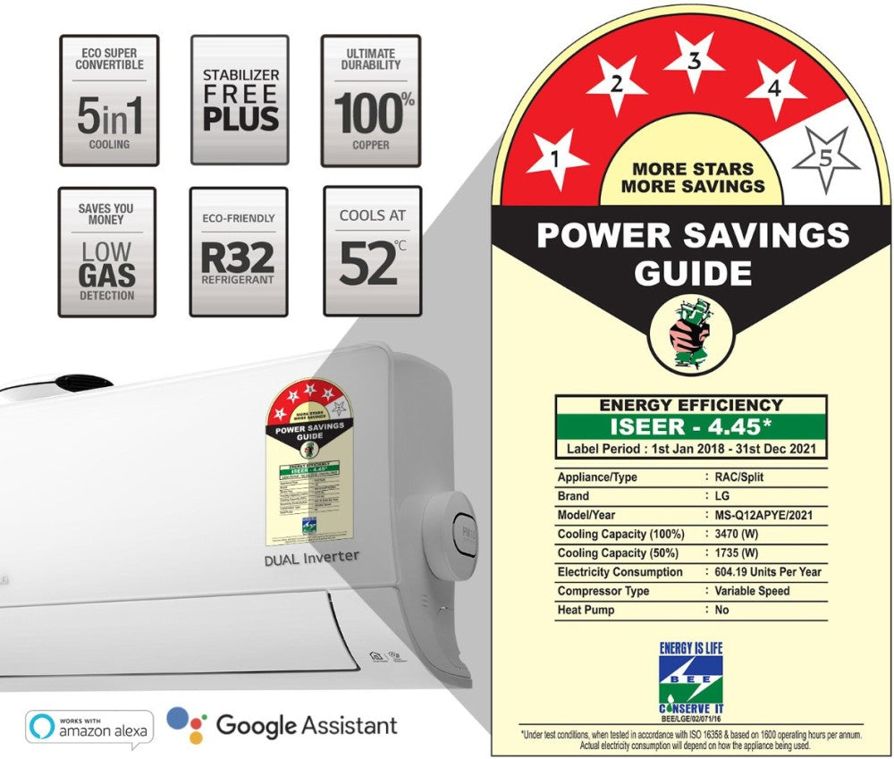 LG 1 Ton 4 Star Split Dual Inverter AC with Wi-fi Connect  - White - MS-Q12APYE, Copper Condenser