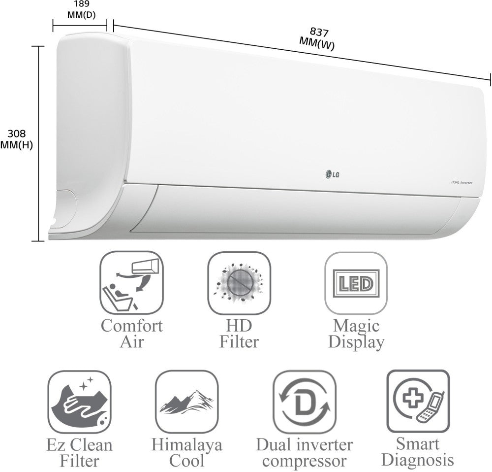 LG Convertible 5-in-1 Cooling 1.5 Ton 3 Star Split Dual Inverter AC  - White - MS-Q18PNXA, Copper Condenser