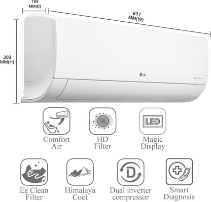 LG Convertible 5-in-1 Cooling 1.5 Ton 3 Star Split Dual Inverter AC  - White - MS-Q18PNXA, Copper Condenser