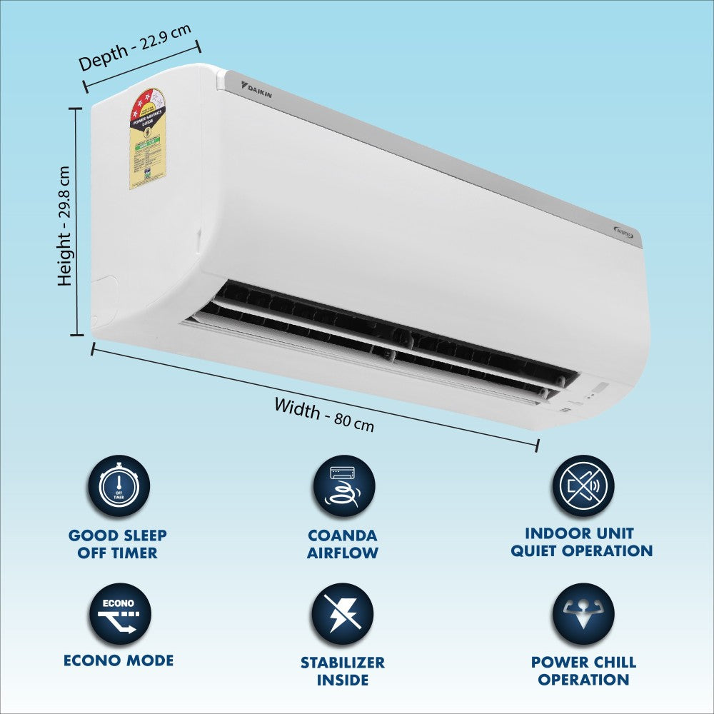 Daikin 1.5 Ton 3 Star Split Inverter with PM 2.5 Filter AC with PM 2.5 Filter  - White - MTKL50TV16V/RKL50TV16V/C/RKL50TV16VF, Copper Condenser