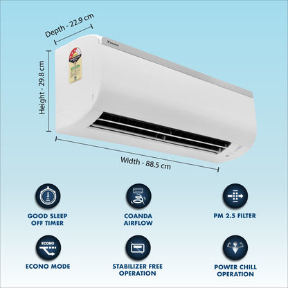 Daikin 1.5 टन 3 स्टार स्प्लिट PM 2.5 फ़िल्टर AC के साथ PM 2.5 फ़िल्टर - सफ़ेद - MTL50TV16V3/RL50TV16V3/V2A/U2/RL50TV16U3/RL50TV16U2A, कॉपर कंडेनसर