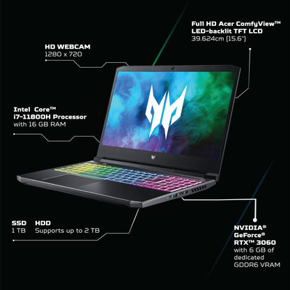 Acer Predator Helios 300 Core i7 11th Gen - (16 GB/1 TB SSD/Windows 10 Home/6 GB Graphics/NVIDIA GeForce RTX 3060/165 Hz) ph315-54-78cp/ph315-54 Gaming Laptop - 15.6 inches, Abyssal Black, 2.3 kg