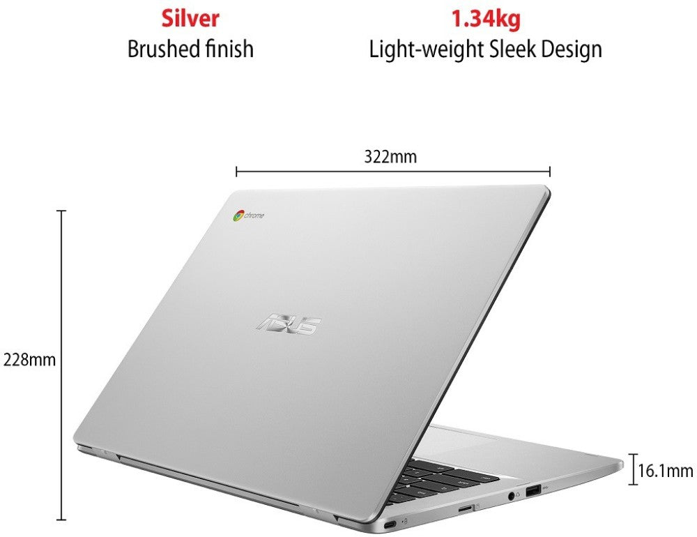 Asus Chromebook Celeron ड्युअल कोर - (4 GB/64 GB EMMC स्टोरेज/Chrome OS) C423NA-EC0521 Chromebook - 14 इंच, सिल्वर, 1.34 Kg