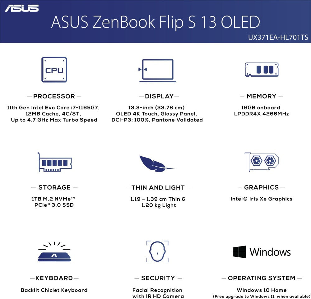 ASUS ZenBook Flip S OLED Core i7 11th Gen Intel EVO - (16 GB/1 TB SSD/Windows 10 Home) UX371EA-HL701TS पतला और हल्का लैपटॉप - 13.3 इंच, जेड ब्लैक, 1.20 किग्रा, एमएस ऑफिस के साथ