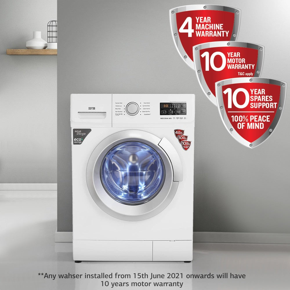 IFB 7 kg In-Built Anticrease, Auto Tub Clean, Delay Start Fully Automatic Front Load Washing Machine with In-built Heater White - NEO DIVA WS 7010