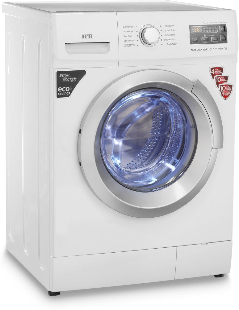 IFB 7 kg In-Built Anticrease, Auto Tub Clean, Delay Start Fully Automatic Front Load Washing Machine with In-built Heater White - NEO DIVA WS 7010