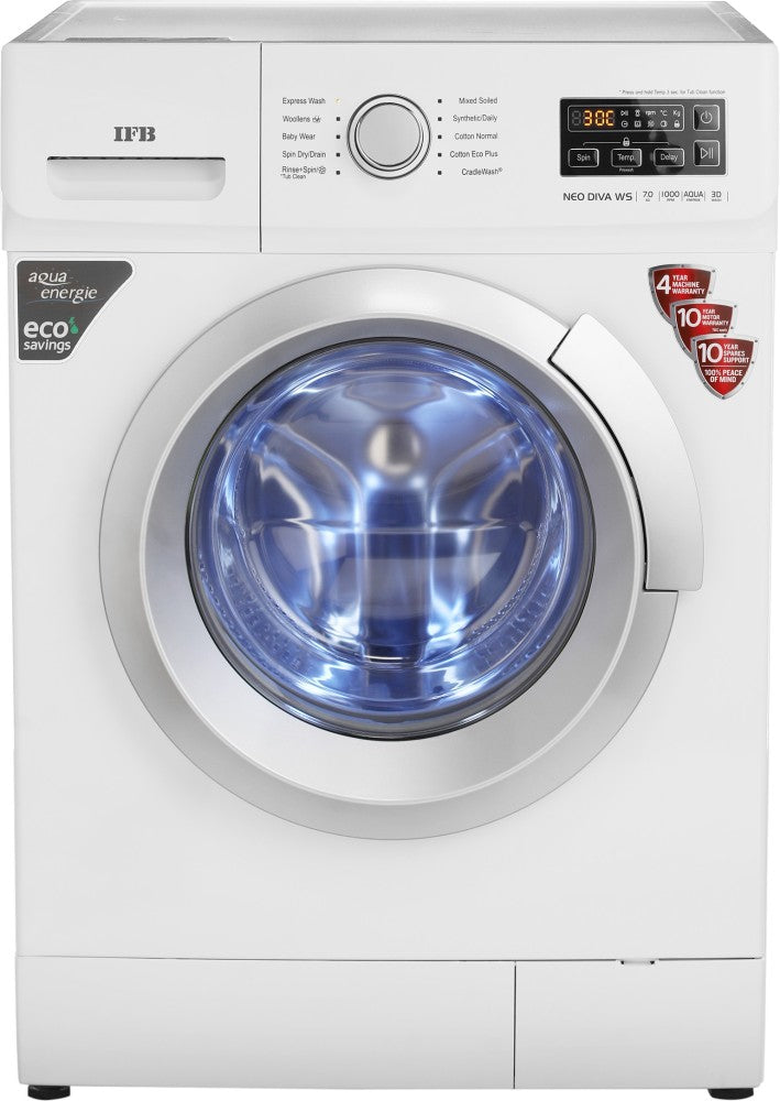 IFB 7 kg In-Built Anticrease, Auto Tub Clean, Delay Start Fully Automatic Front Load Washing Machine with In-built Heater White - NEO DIVA WS 7010