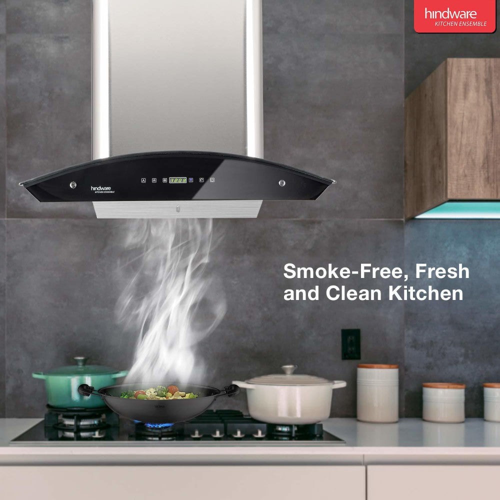 Hindware Nevio 60  Auto Clean Wall Mounted Chimney - Brushed Silver/Inox 1200 CMH/m3/h