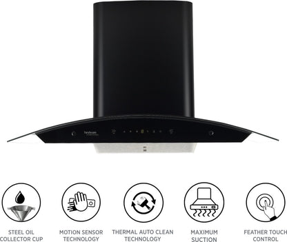 Hindware Nevio Plus 90  Auto Clean Wall Mounted Chimney - Black 1400 CMH