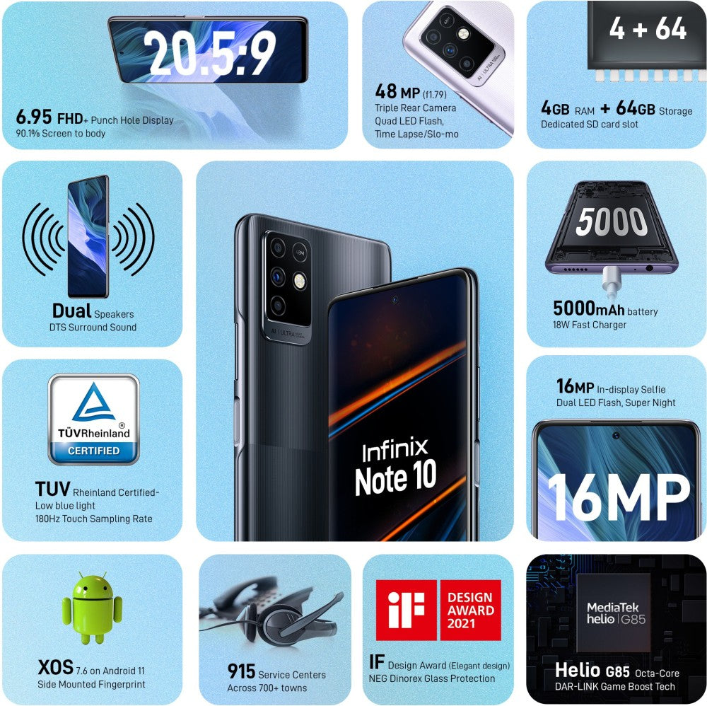 Infinix Note 10 (95° Black, 64 GB) - 4 GB RAM