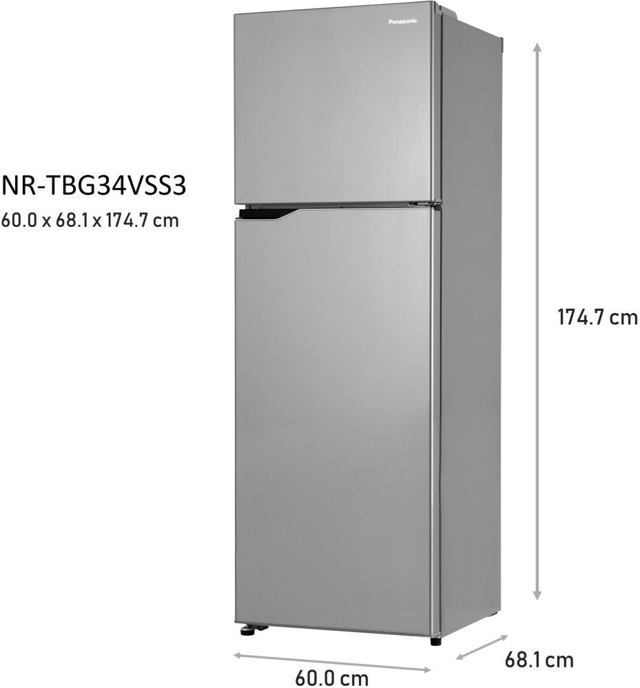 Panasonic 335 L Frost Free Double Door 2 Star Refrigerator - Silver, NR-TBG34VSS3