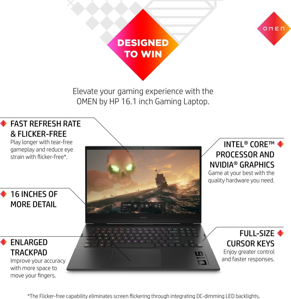 HP OMEN Core i7 11th Gen - (16 GB/1 TB SSD/Windows 11 Home/4 GB ग्राफ़िक्स/NVIDIA GeForce RTX RTX 3050) 16-B0351TX गेमिंग लैपटॉप - 16.1 इंच, शैडो ब्लैक, 2.32 किलोग्राम, MS ऑफिस के साथ