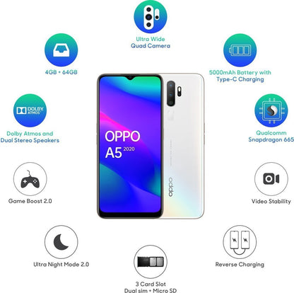 OPPO A5 2020 (Dazzling White, 64 GB) - 3 GB RAM