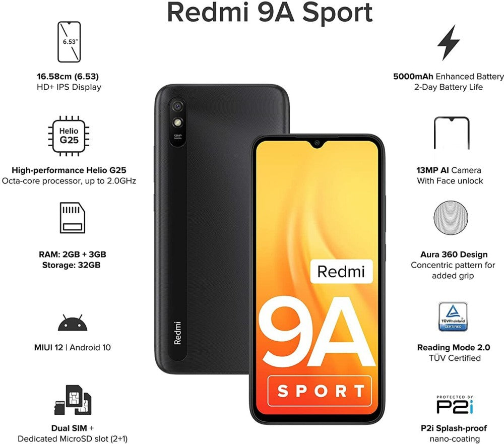 Redmi 9A Sport (Carbon Black, 32 GB) - 2 GB RAM